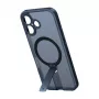 Funda protectora Torras Pstand Spin para iPhone 16 Plus — Negra, soporte plegable, protección delgada