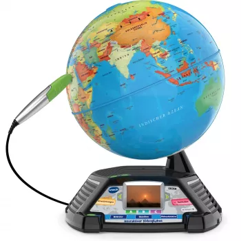 Globo terráqueo interactivo de vídeo VTech 80-605404 — globo terráqueo parlante educativo con contenido de audio e interactivo