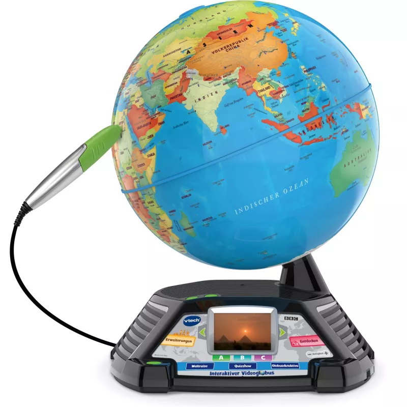 Globo terráqueo interactivo de vídeo VTech 80-605404 — globo terráqueo parlante educativo con contenido de audio e interactivo