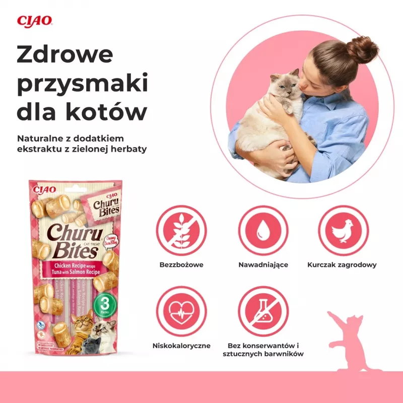 INABA Churu Bites pollo con atún y salmón - snacks para gatos - 3x10 g