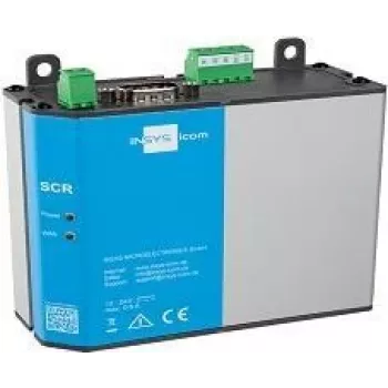 Router LAN INSYS icom SCR‑E300, montaje en carril DIN/pared, conector de antena SMA, 10/100 Mbit/s, 12–24 V
