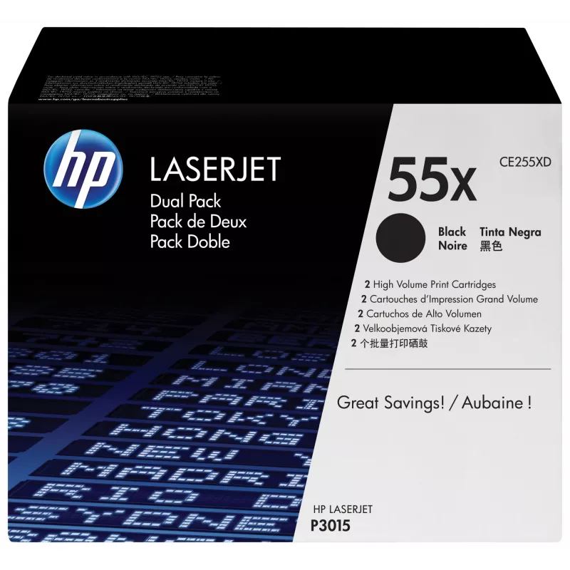 HP 55X pack de 2 tóneres originales LaserJet negro de alto rendimiento