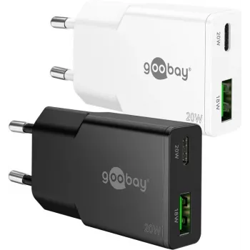 Goobay cargador rápido dual USB-C PD GaN fino 20 W blanco - 1x conector alimentación (75730)