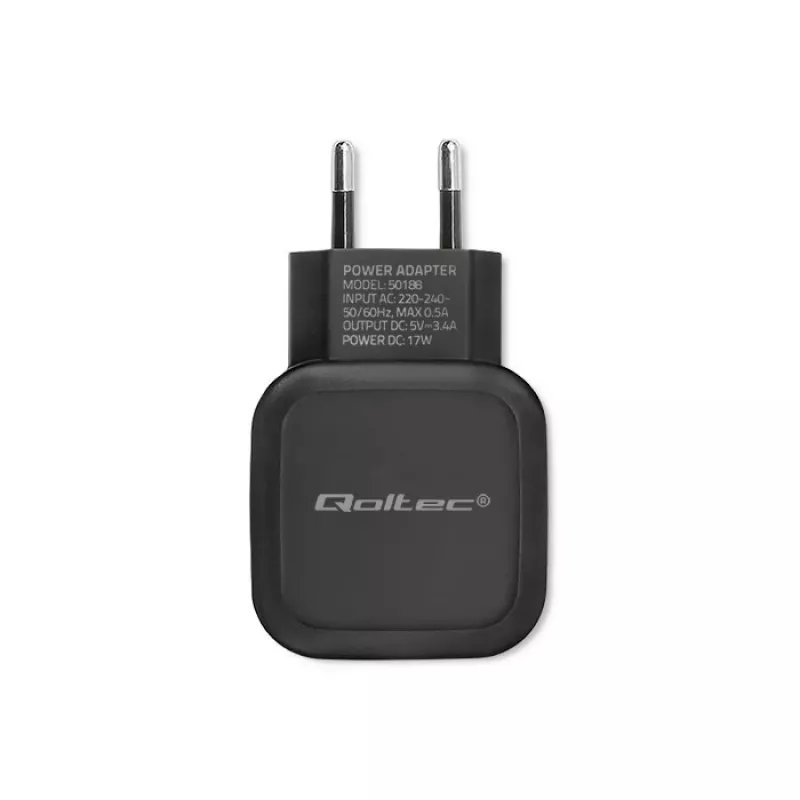 Qoltec 50188 Cargador para dispositivos móviles Portátil, Smartphone, Smartwatch, Tablet, Teléfono, Universal Negro AC, DC Interior