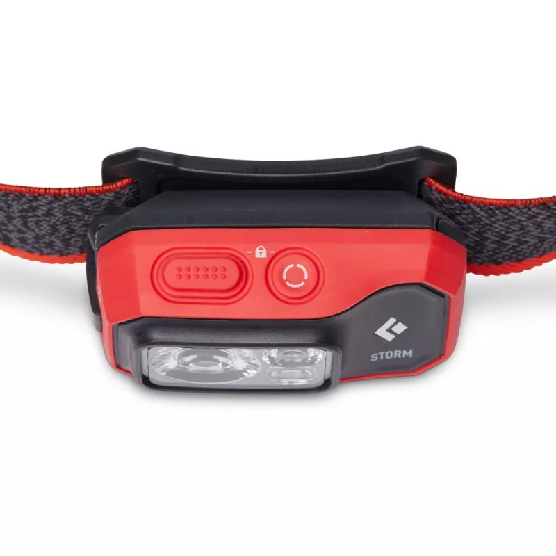Linterna frontal Diamond Storm 450 Negra con cinta frontal negra y roja