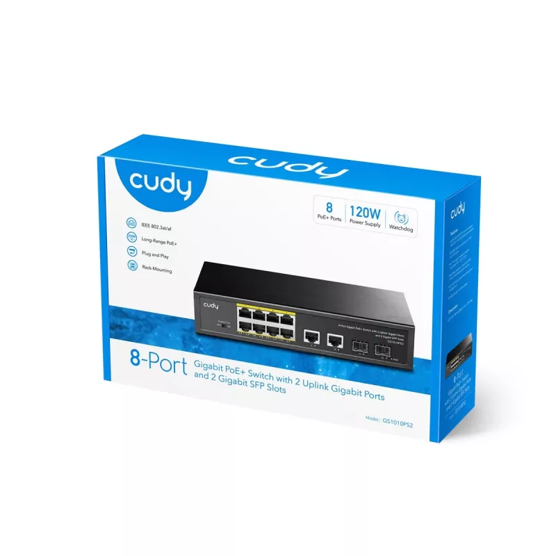 Switch de red Cudy GS1010PS2 No gestionado Gigabit Ethernet (10/100/1000) Power over Ethernet (PoE) Negro
