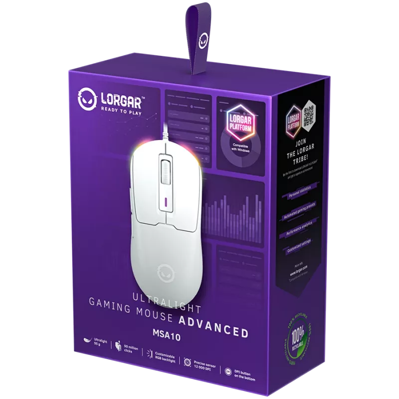 LORGAR MSA10, ratón gaming Advanced Ultralight con cable, blanco