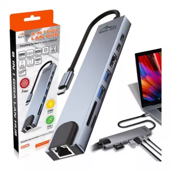 HUB USB MEDIA-TECH 8 EN 1 GIGA LAN HUB MT5046