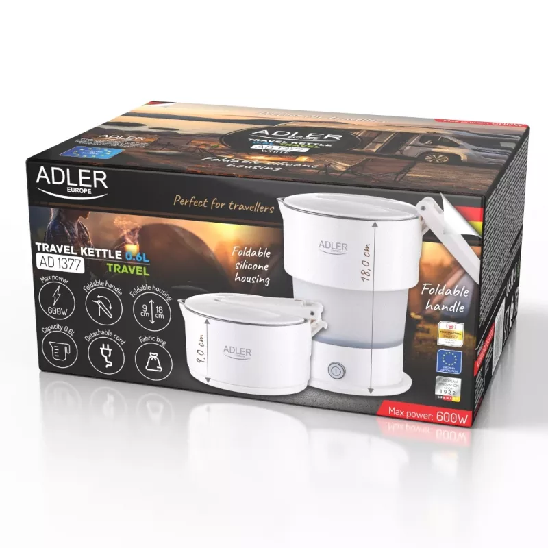 Adler olla de viaje de silicona | AD 1377 | Olla de viaje | 600 W | 0,6 L | Silicona | Blanca