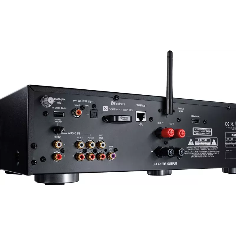 Receptor estéreo Magnat MC 400 — 2.0 canales, 40 W por canal, reproductor de CD, Wi-Fi, Bluetooth, DAB/FM, Ethernet (negro)