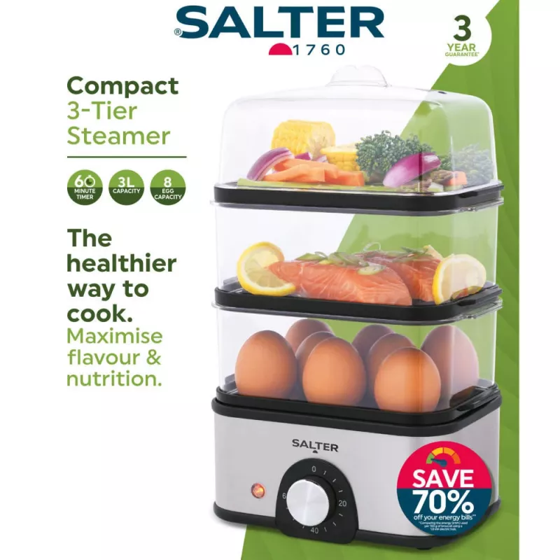 Salter EK5885VDE Vaporera compacta de 3 niveles