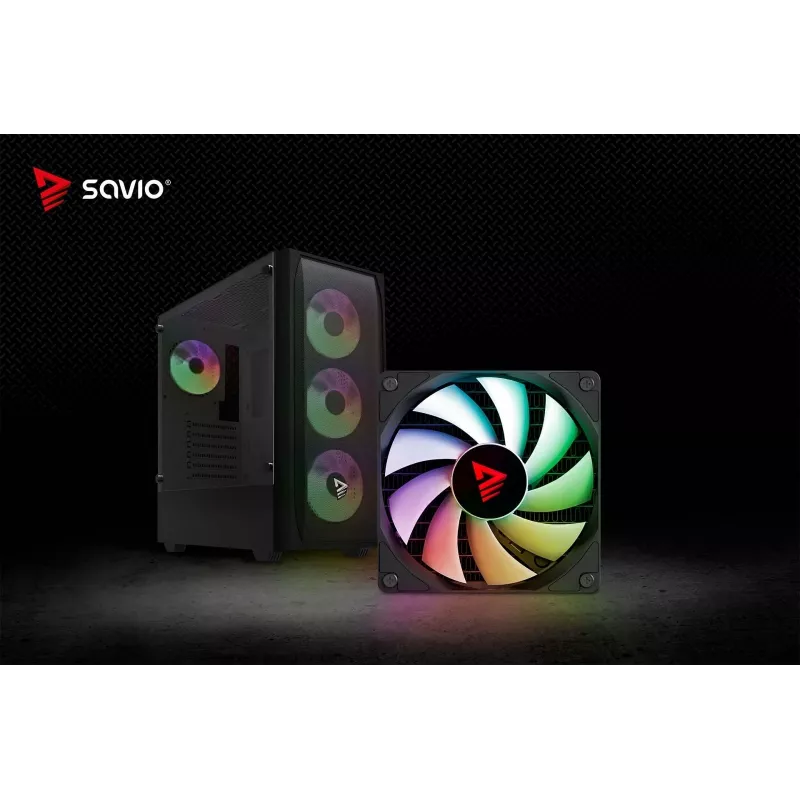 Caja de PC SAVIO Noctis Flow RGB — Cube, ATX/Mini-ITX, 3 ventiladores frontales de 120 mm, ventana lateral de cristal templado, GPU máx. 35 cm