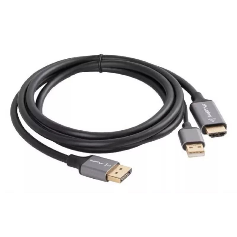 Adaptador de cable de vídeo Lanberg CA-HDDP-20CU-0018-BK 1,8 m DisplayPort HDMI + USB negro, plateado