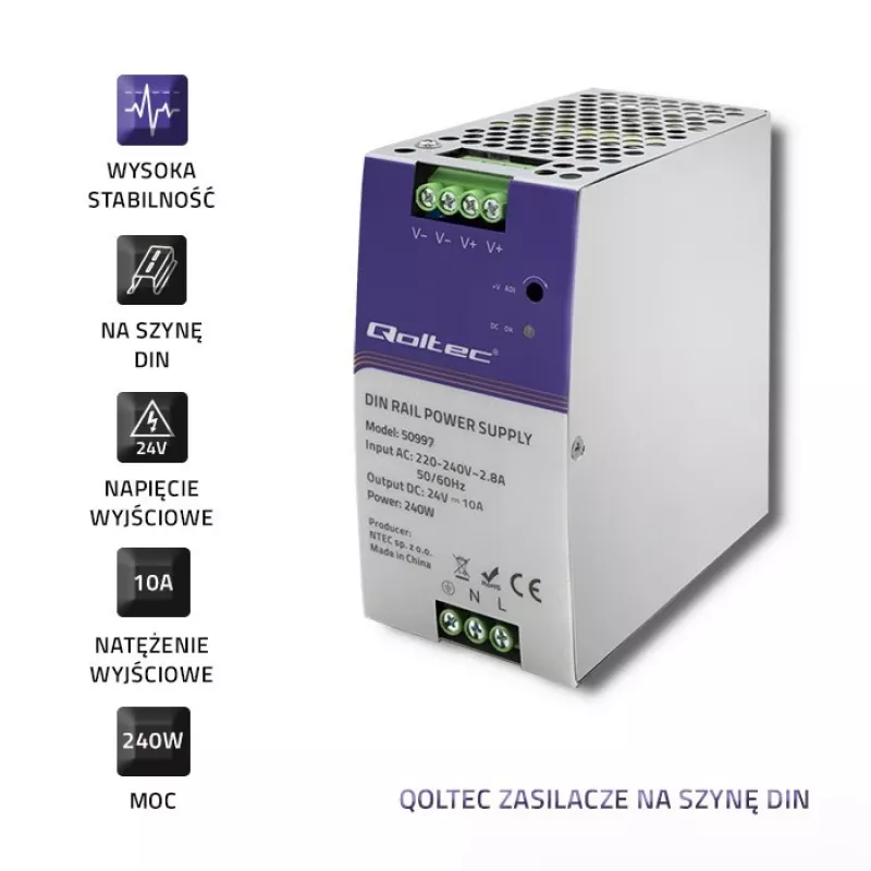 Fuente de alimentación para carril DIN QOLTEC 50997 240W 24V 10A
