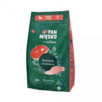 Pienso seco para perros Pan Mięsko ternera con conejo y hierbas Adult M, sin cereales, 9 kg, 30 % proteína, 20 % grasa