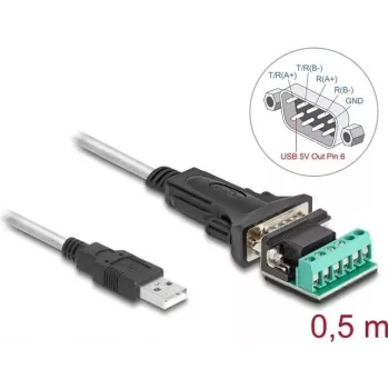 DeLOCK adaptador USB 2.0 Type-A a serie RS-422/485 conector macho regleta de 6 pines 0,5 m