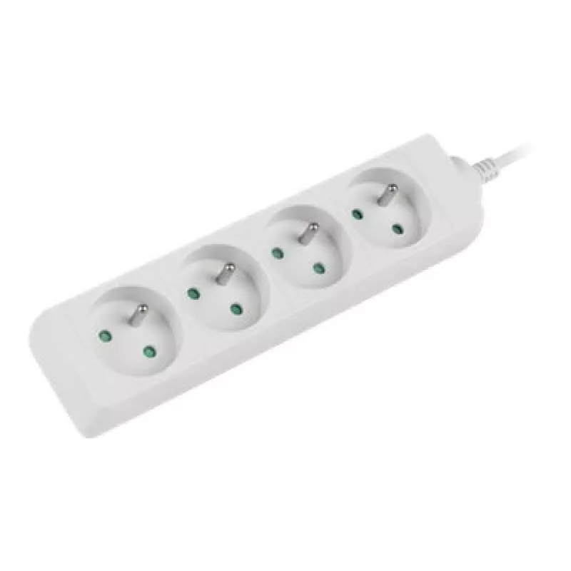 Regleta de enchufes 1,5 m, blanca, 4 enchufes, cable de cobre macizo