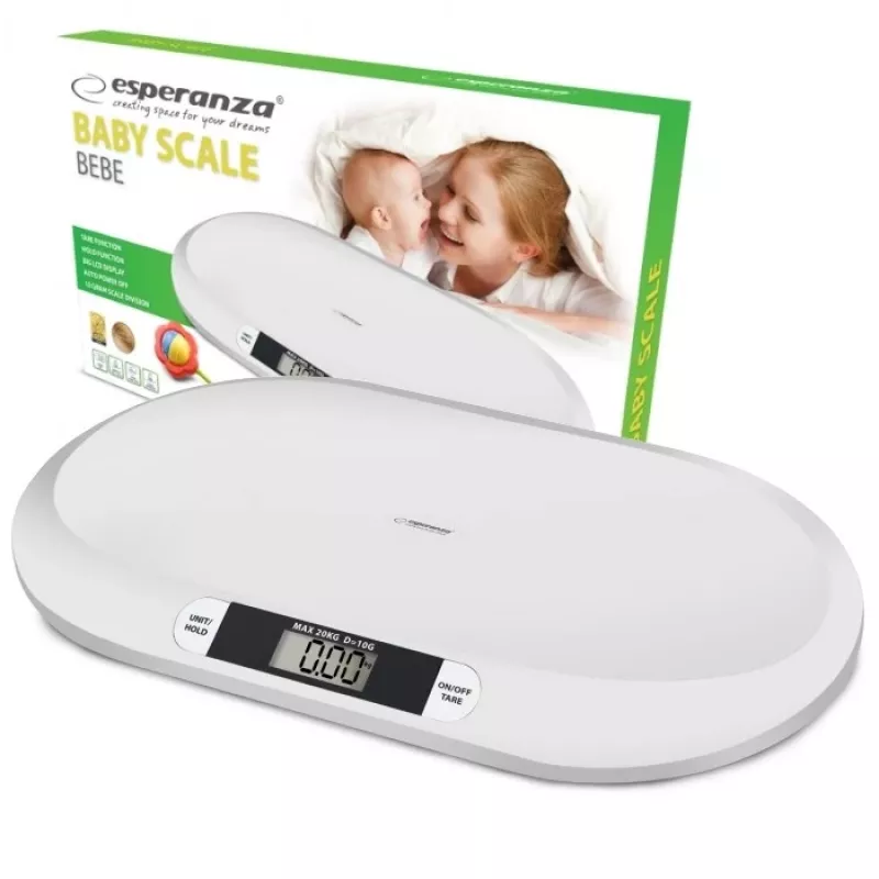 Esperanza EBS019 Bebe báscula electrónica para bebés, 20 kg, precisión de 10 g, pantalla LCD, blanca
