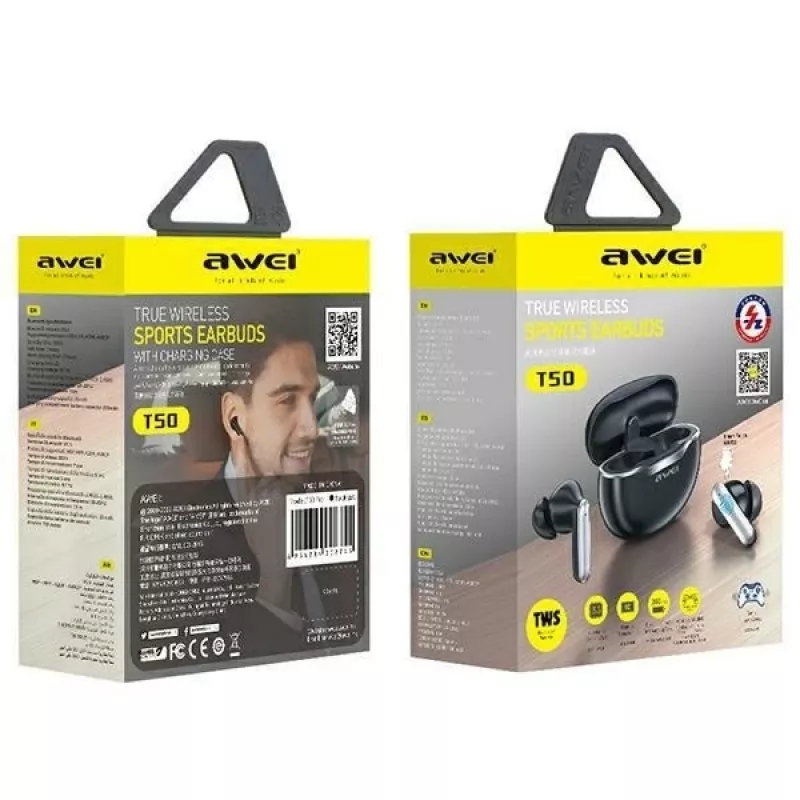 Auriculares Awei Bluetooth 5.3 T50 TWS estuche de carga /negro