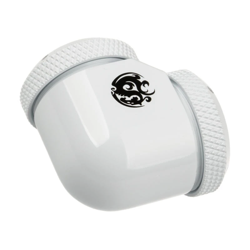 Adaptador en 90° BitsPower para tubo rígido de 16 mm OD a tubo rígido de 16 mm OD, blanco