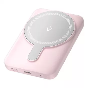 Powerbank Vention FHSP0 5000 mAh con carga inalámbrica, USB-C, salida 3 A, rosa