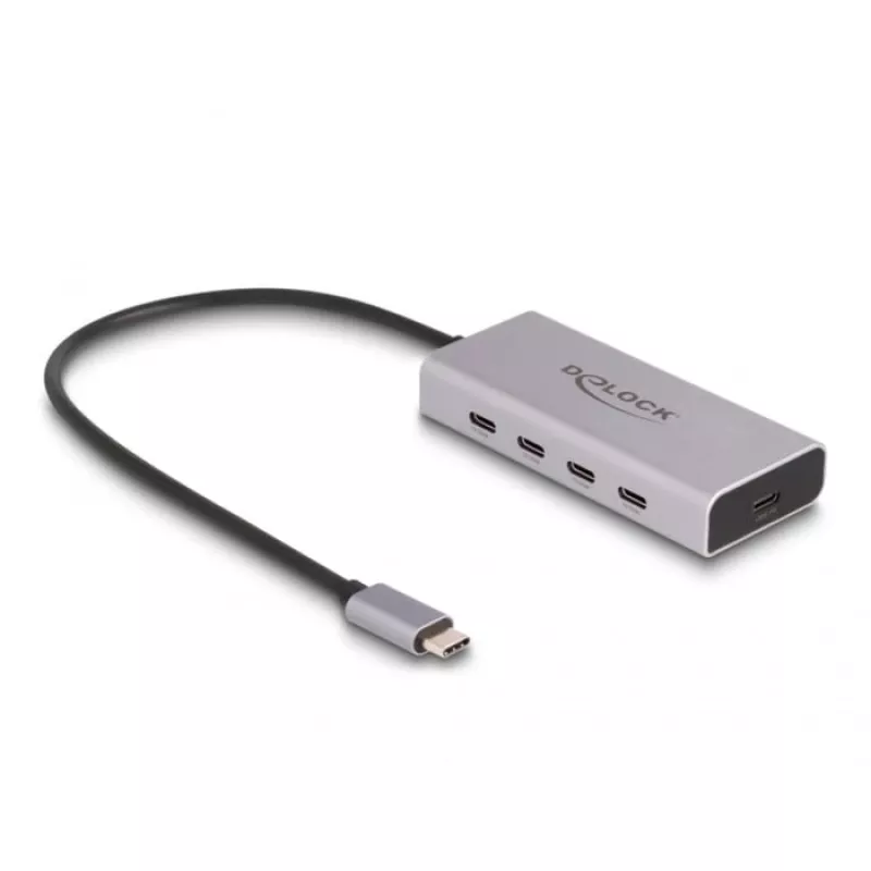 Hub USB DELOCK 10 Gbps Type-C 4 puertos PD 85W cable 30 cm