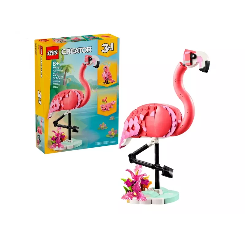 LEGO Creator 3 en 1 Flamenco rosa 31170 set de construcción, 288 piezas, altura 230 mm, edad recomendada 8+