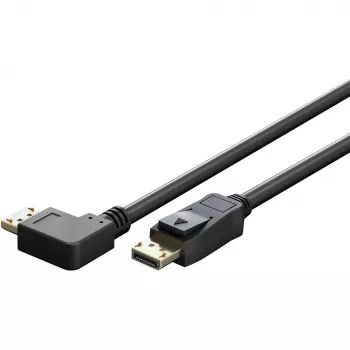 Cable DisplayPort macho 90° > DisplayPort macho, 8K / 144Hz (Negro, 2 metros, 1 macho 90° en ángulo lateral, 54 Gbit/s, DisplayPort 2.0 / 2.1)