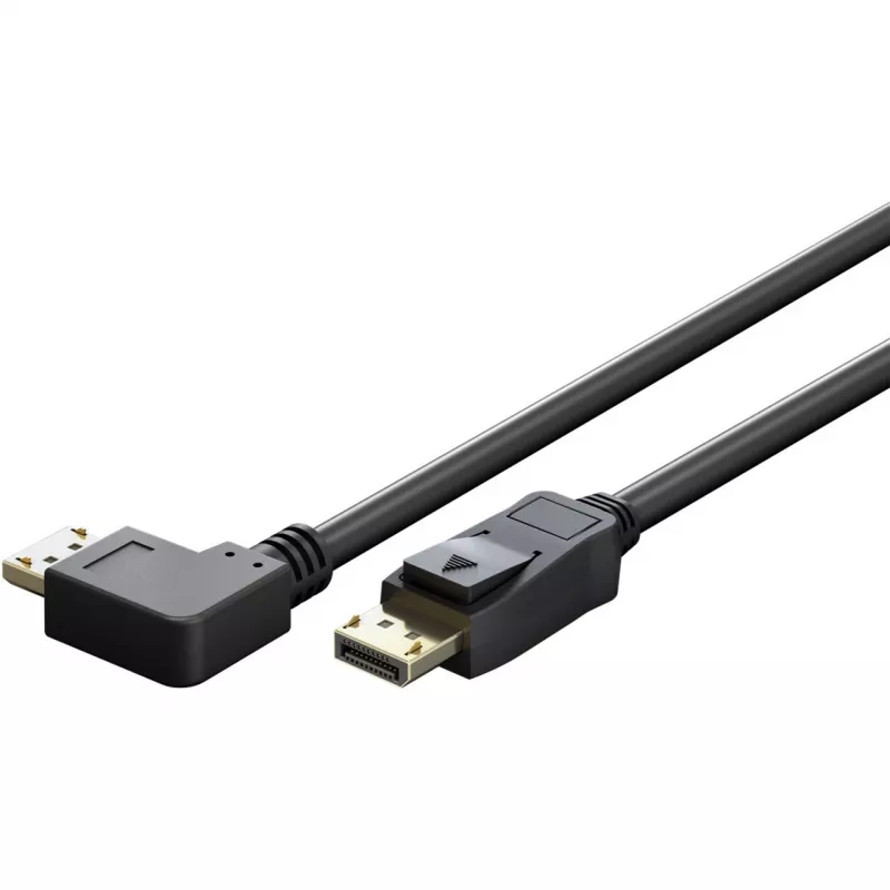 Cable DisplayPort macho 90° > DisplayPort macho, 8K / 144Hz (Negro, 2 metros, 1 macho 90° en ángulo lateral, 54 Gbit/s, DisplayPort 2.0 / 2.1)