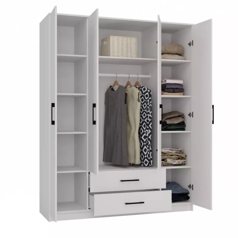 Armario ropero Topeshop ROMANA 160 BIEL KPLB 11 baldas 4 puertas blanco