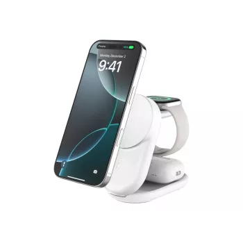 Cargador de interior Belkin UltraCharge 25W Qi2 3en1 Cargador magnético EU blanco redondo
