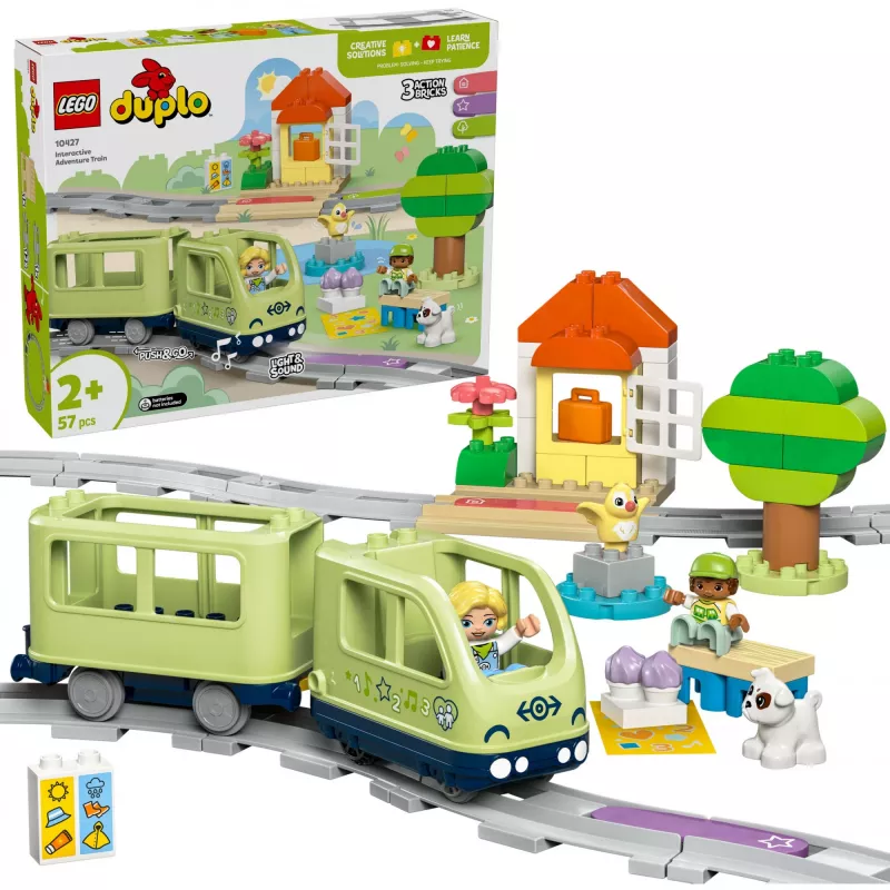 Set de tren de juguete LEGO DUPLO Tren de aventuras interactivo 10427, 57 piezas, 2 minifiguras, para niños a partir de 2 años