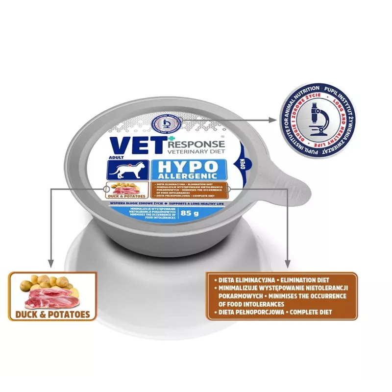 VET RESPONSE Hipoalergénico Pato - Comida húmeda para gatos - 85 g