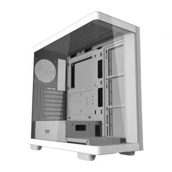 Caja de ordenador DarkFlash DS900G blanca — Mid-Tower, cristal templado, sin ventiladores