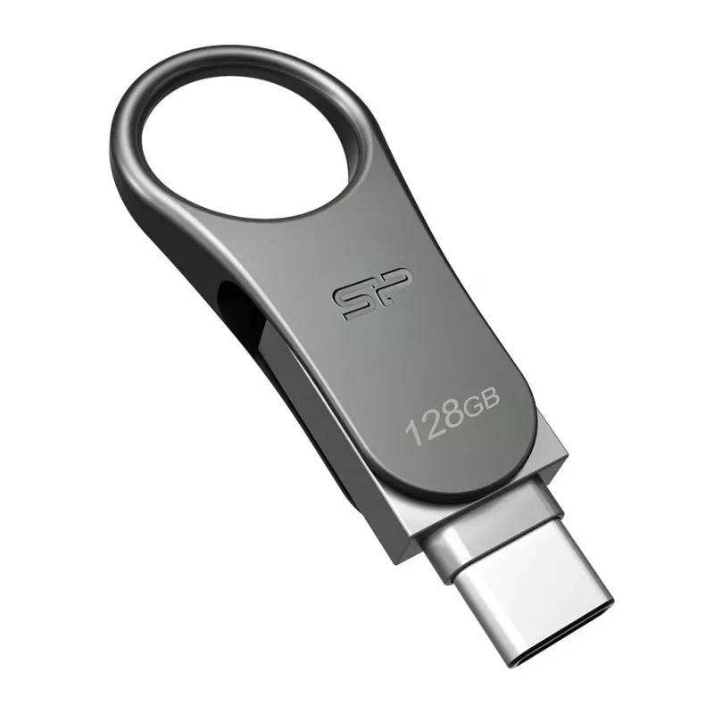 Silicon Power Mobile C80 memoria USB de 128 GB, USB Type-A / USB Type-C, USB 3.0 (3.1 Gen 1), titanio