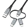 Cable Vention USB 2.0 conector macho A a conector macho 3 en 1 Micro-B&USB-C&Lightning 1M Gris Aleación de aluminio