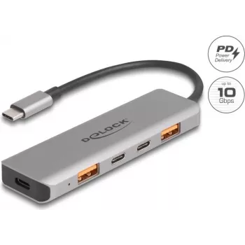 DeLOCK 64302 Estación de acoplamiento para portátil con cable USB 3.2 Gen 2 Type-C gris 95W