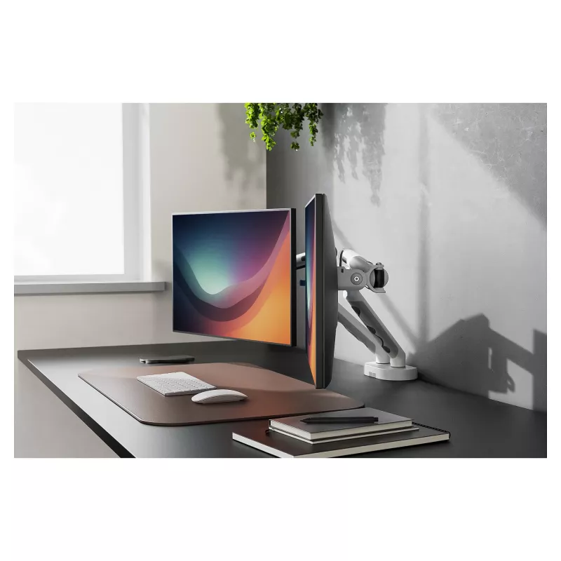 Soporte de monitor DIGITUS Dual Design para 2 pantallas de 35 pulgadas, pinza, 2×10 kg, VESA 75–100, inclinable -45–90°