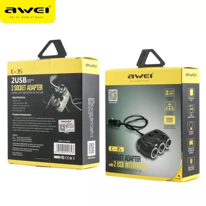 Adaptador de mechero de coche Awei C-35 para tomas de 12V y 24V