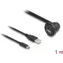 Cable DeLOCK USB 2.0, conector macho USB Type-A y conector macho USB Type-C a conector hembra USB Type-A en ángulo de 90° y conector hembra USB Type-C en ángulo de 90°, 1 m, negro