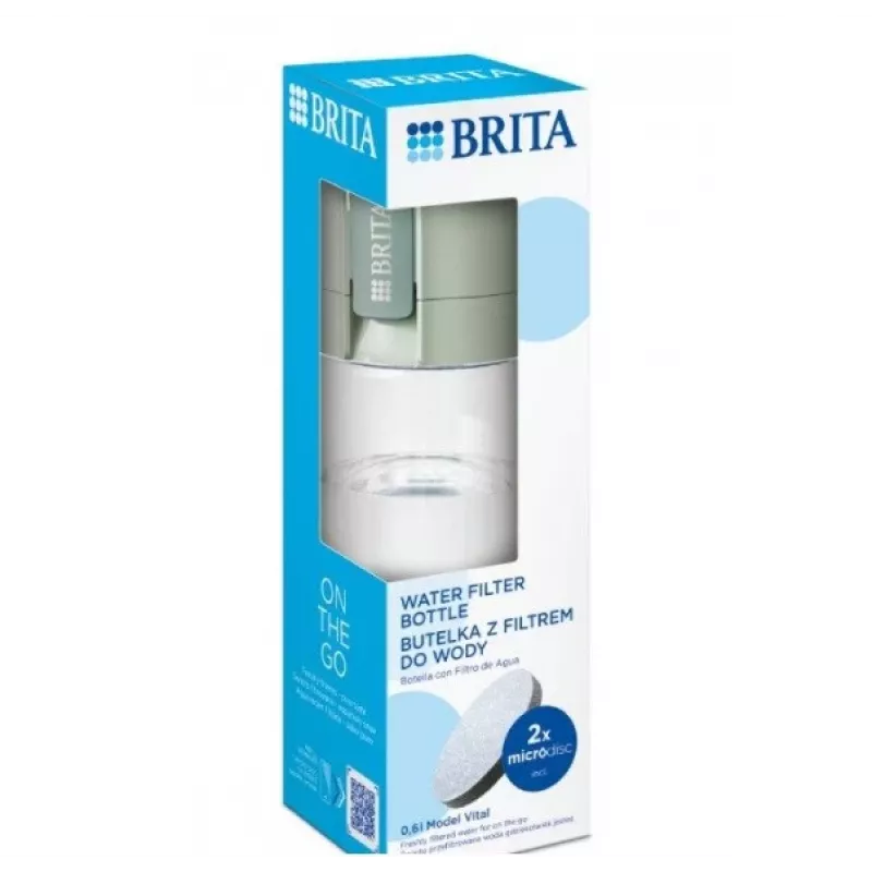 Botella filtrante BRITA Vital verde pastel 600 ml con 5 discos filtrantes MicroDisc (BRITA 1059295)