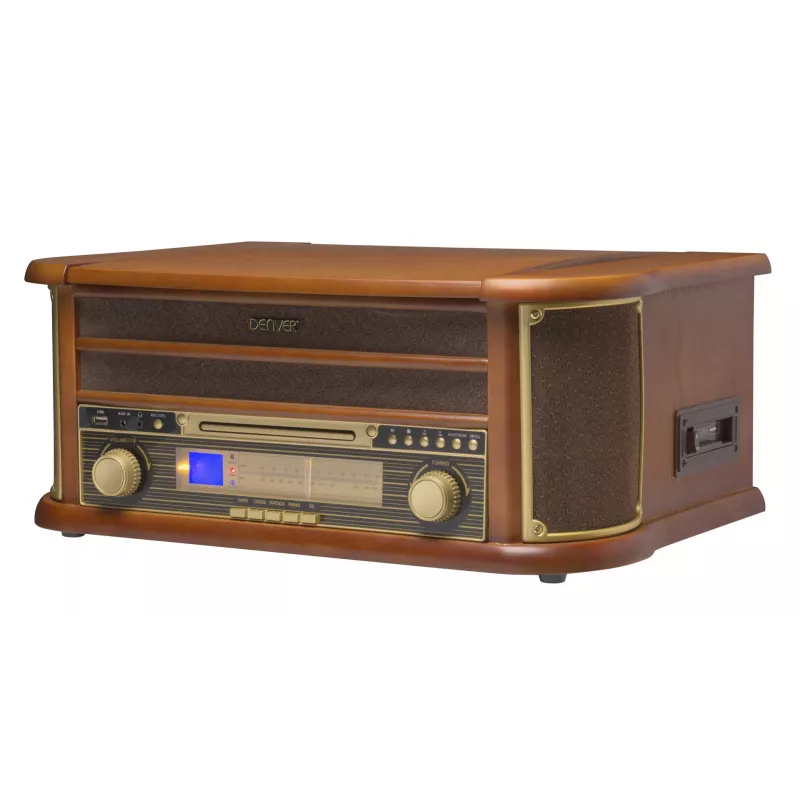 Denver MCR-50MK3 equipo de música retro con tocadiscos, CD/MP3, casete y radio, 2 x 2,5 W, acabado en madera