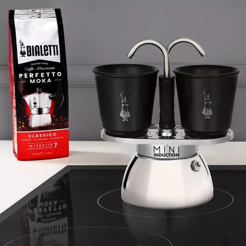 Set de cafetera moka Bialetti Mini Express Induction 7310, 2 tazas con 2 vasos