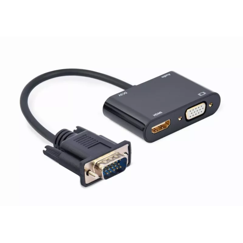 Adaptador de cable de vídeo GEMBIRD A-VGA-HDMI-02 0,15 m — HDMI + VGA (D-Sub) hembra a VGA (D-Sub) macho, negro
