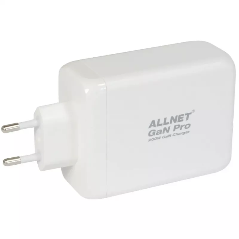 Fuente de alimentación ALLNET PSU-GaNPD-USB-1A3C-200W — cargador USB GaN de 200W, 1× USB-A, 3× USB-C