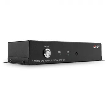 Lindy Conmutador KVM DisplayPort 1.2 de 2 puertos y doble pantalla, 3840 x 2160 píxeles, 4K Ultra HD, Negro