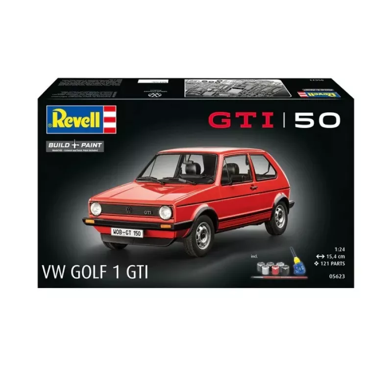 Modelo de coche de plástico REVELL VW Golf1 GTI 50 años escala 1:24