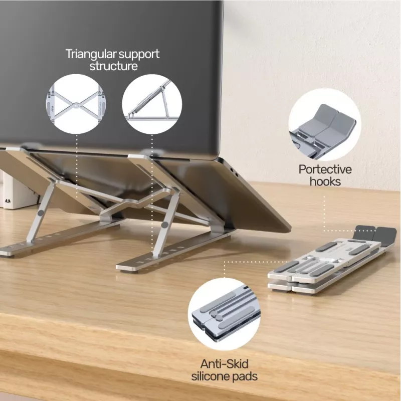 Unitek OT155SL soporte plegable para portátil, aluminio, plateado