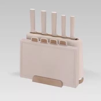 Maestro MR-1412-BEIGE juego de cuchillos con bloque + set de tablas de cortar beige