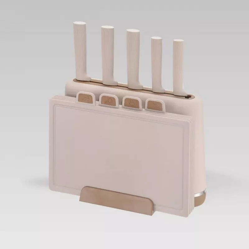 Maestro MR-1412-BEIGE juego de cuchillos con bloque + set de tablas de cortar beige